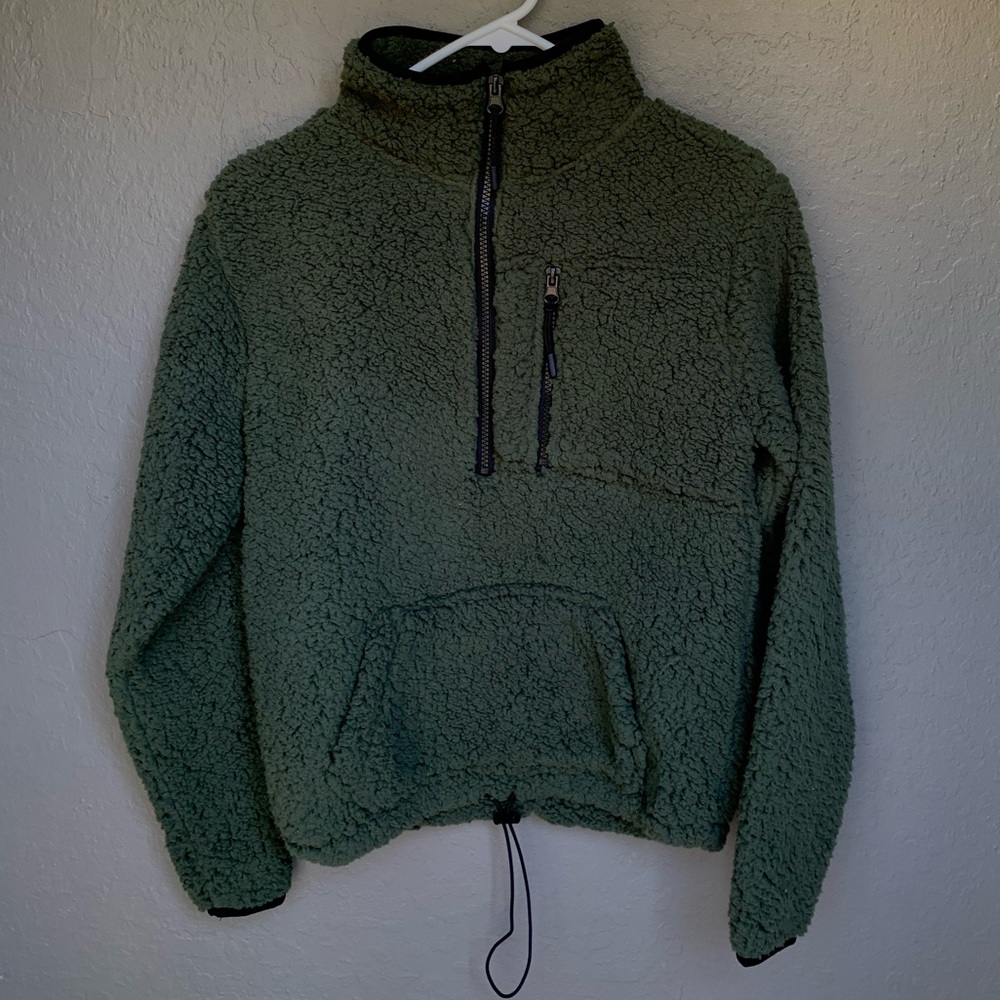 Olive Green Fleece Half Zip-Up Sweater